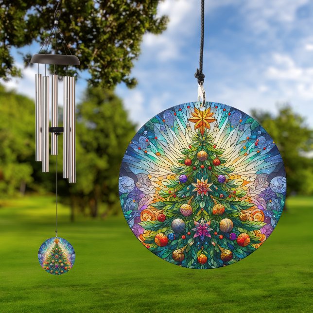 Stained Glass Style Christmas Trees  Wind Chime (Outdoor)