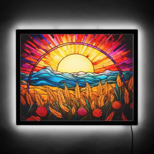 Stained Glass Style Colorful Sunrise Field LED Sign