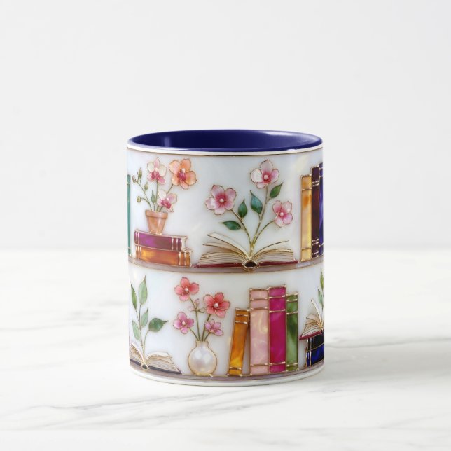 Stained Glass Style Floral Bookshelf Mug (Center)