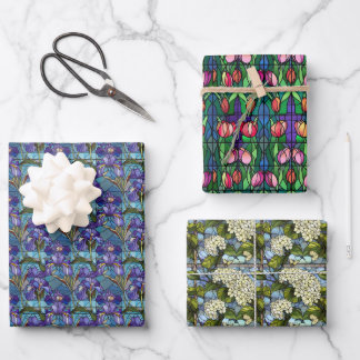 Stained Glass Style Floral Wrapping Paper Sheets