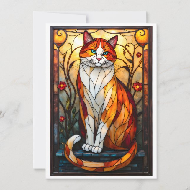 Stained Glass Style Handsome Orange Cat  Card (Front)