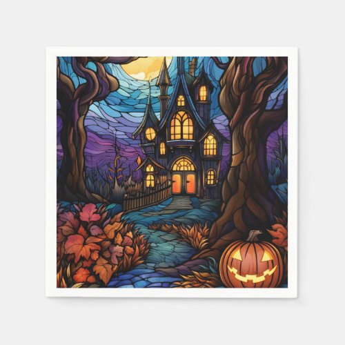 Stained Glass style haunted house Napkins