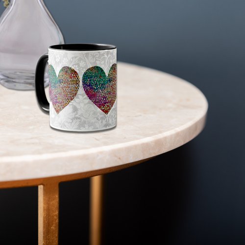 Stained Glass Style Hearts on Vintage Art Mug