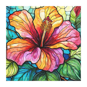 Stained glass style hibiscus canvas print