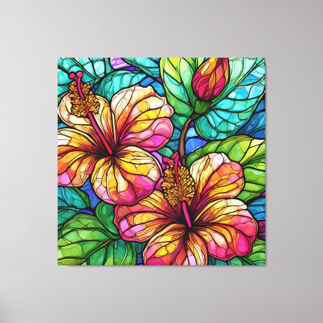 Stained glass style hibiscus canvas print (Front)