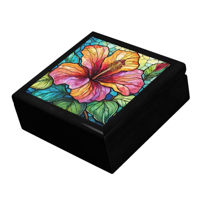 Stained glass style hibiscus gift box (Side)