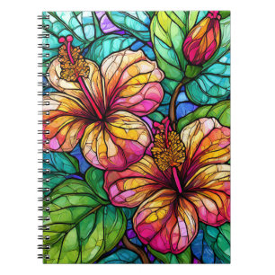 Stained glass style hibiscus notebook