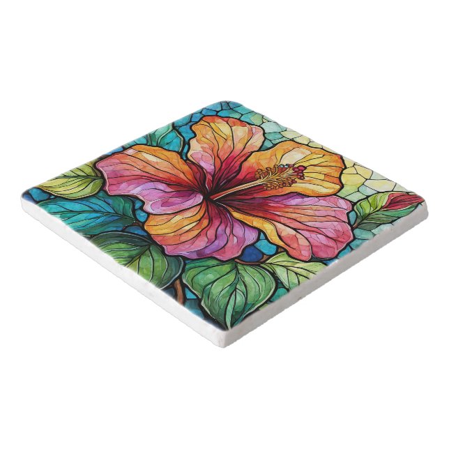 Stained glass style hibiscus trivet (Corner)