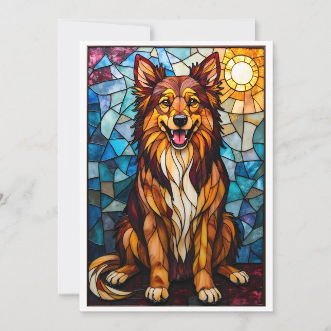 Stained Glass Style Mixed Breed Dog Flat Card (Front)