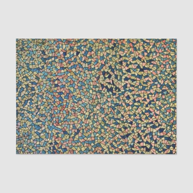 Stained glass style mosaic art in blue and pink tissue paper (Front)