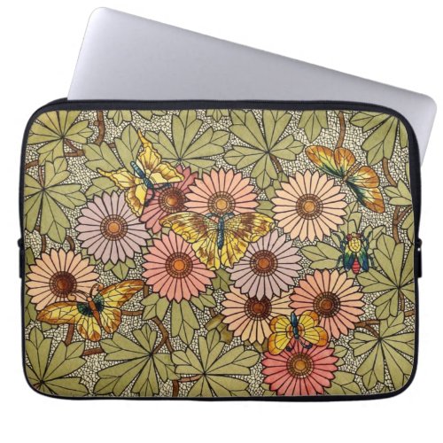 Stained glass style mosaic floral butterfly art laptop sleeve