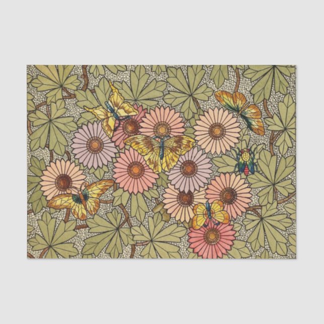 Stained glass style mosaic floral butterfly art tissue paper (Front)