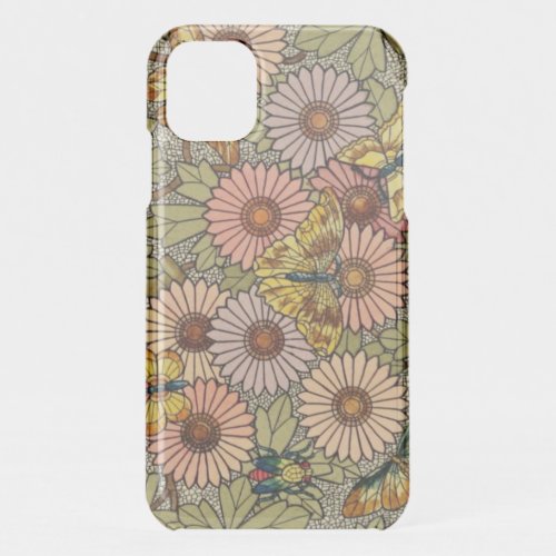 Stained glass style mosaic floral butterfly art iPhone 11 case