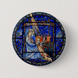 Stained Glass Style Nativity Button