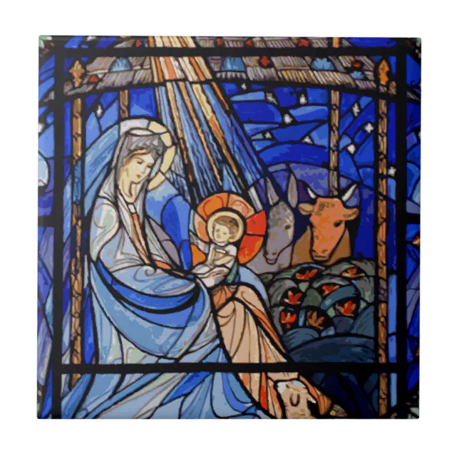 Stained Glass Style Nativity Ceramic Tile | Zazzle