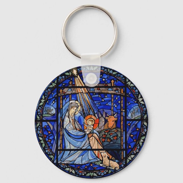 Stained Glass Style Nativity Keychain (Front)