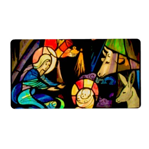 Stained Glass Style Nativity Label