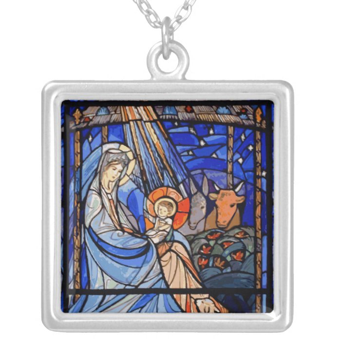 Stained Glass Style Nativity Personalized Necklace