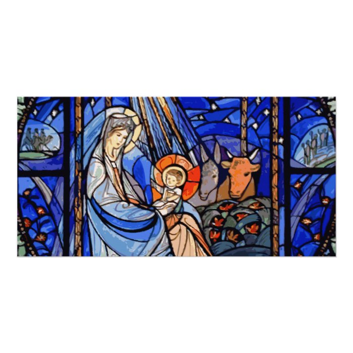 Stained Glass Style Nativity Personalized Photo Card