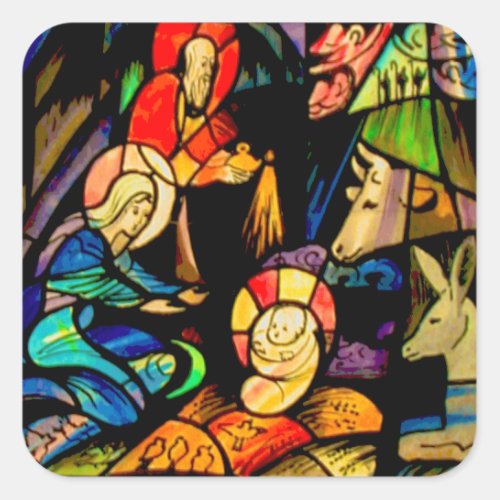 Stained Glass Style Nativity Square Sticker