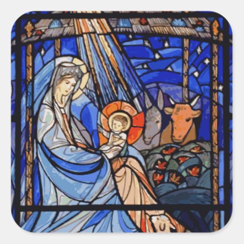 Stained Glass Style Nativity Square Sticker