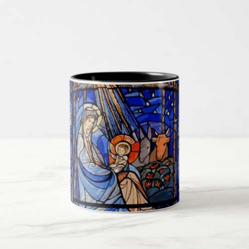 Stained Glass Style Nativity Two_Tone Coffee Mug
