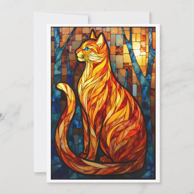 Stained Glass Style Orange Cat  Card (Front)