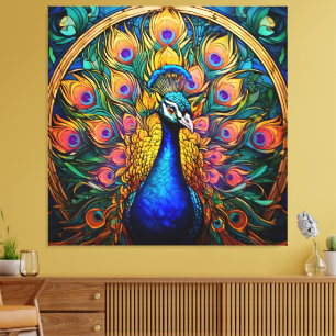 Stained Glass Style Peacock Canvas Print