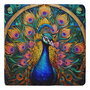 Stained Glass Style Peacock Ceramic Tile Trivet