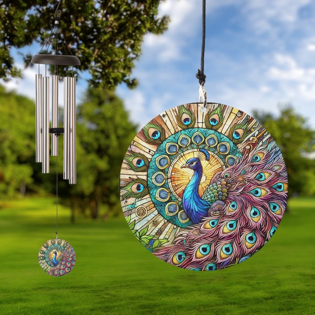 Stained Glass Style Peacock Wind Chime (Outdoor)
