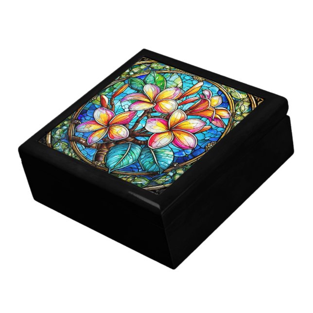 Stained glass style plumeria  gift box (Side)