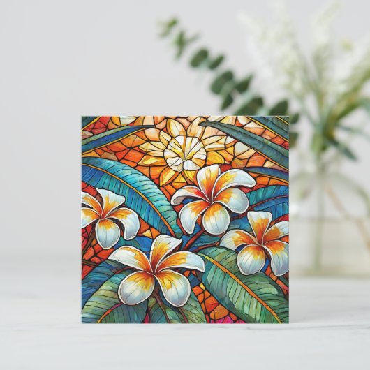 Stained glass style plumeria on orange (Standing Front)