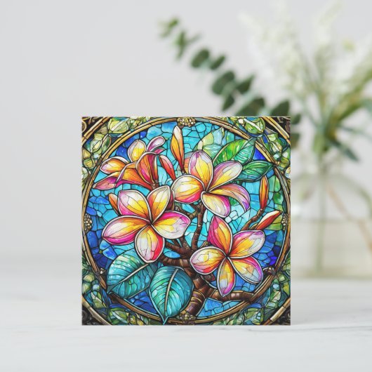 Stained glass style plumeria on orange (Standing Front)