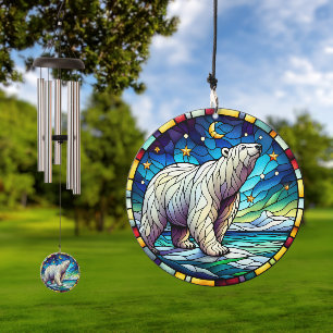 Stained Glass Style Polar Bear Wind Chime