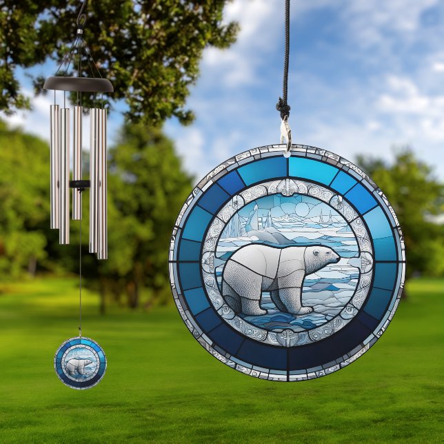 Stained Glass Style Polar Bear Wind Chime (Outdoor)