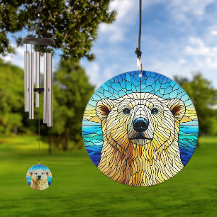 Stained Glass Style Polar Bear Wind Chime