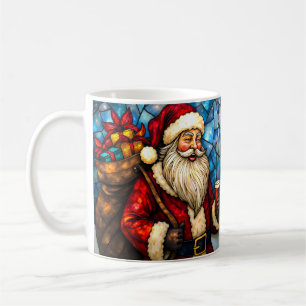 Stained Glass Style Santa Claus with Candle Coffee Mug