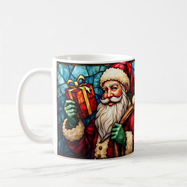 Stained Glass Style Santa Claus with Gift Coffee Mug (Left)