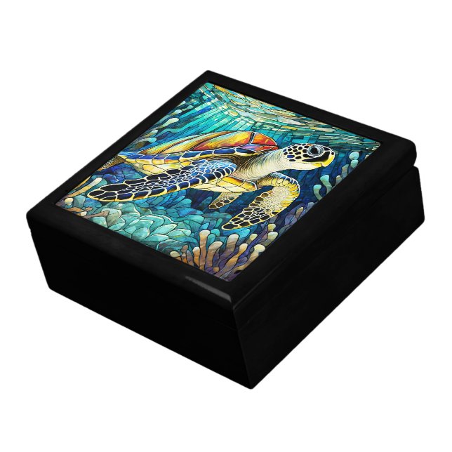 Stained glass style sea turtle honu gift box (Side)