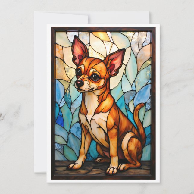 Stained Glass Style Tan Chihuahua Dog Card (Front)