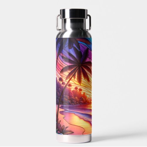 Stained Glass Style Tropical Beach Water Bottle