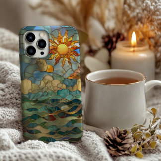 Stained Glass Sun, Clouds, and Ocean Design iPhone 11Pro Max Case