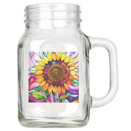 Stained Glass Sunflower two designs Mason Jar
