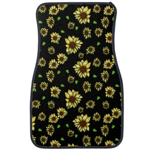 Stained Glass Sunflowers on Black Car Floor Mat