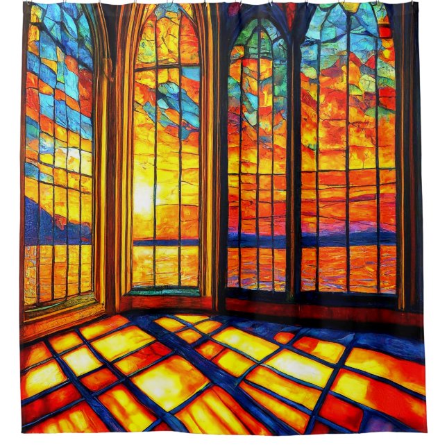 Stained Glass Sunset Art Shower Curtain (Front)