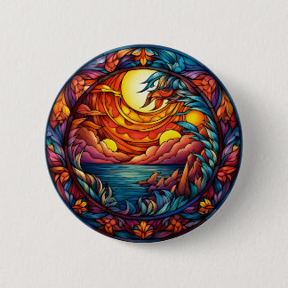 Stained Glass Sunset Button – Colorful Artistic