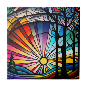 Stained Glass Sunset Ceramic Tile