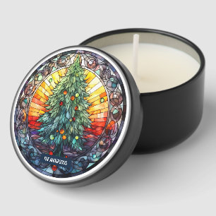 Stained Glass Sunset Christmas Tree Custom Name Mini Candle Favors