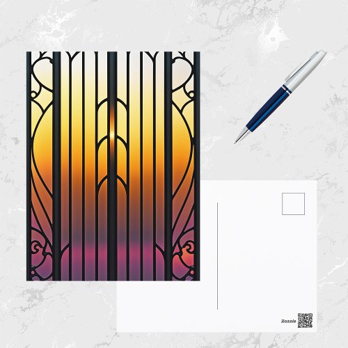 Stained Glass Sunset Illustration Postcard