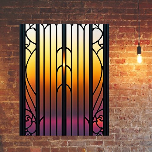 Stained Glass Sunset Illustration Poster